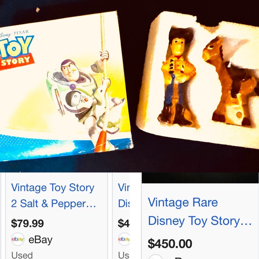 RARE COLLECTIBLE DISNEY PIXAR TOY STORY WOODY BULLSEYE SALT PEPPER SHAKERS $120